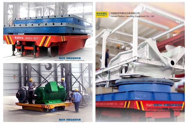 कारखाने कार्गो परिवहन के लिए 6 टन कार्बन स्टील रेल निर्देशित इलेक्ट्रिक फ्लैट ट्रांसफर कार्ट
